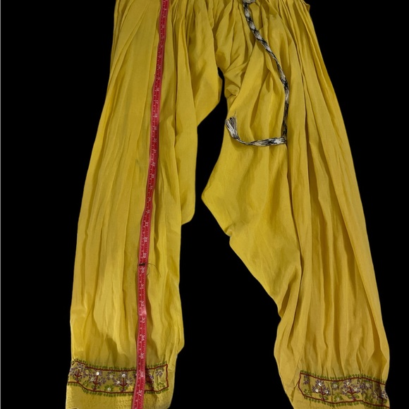 Yellow pleated embroidered boho bohemian hippie harem drawstring pants one size - Picture 3 of 5